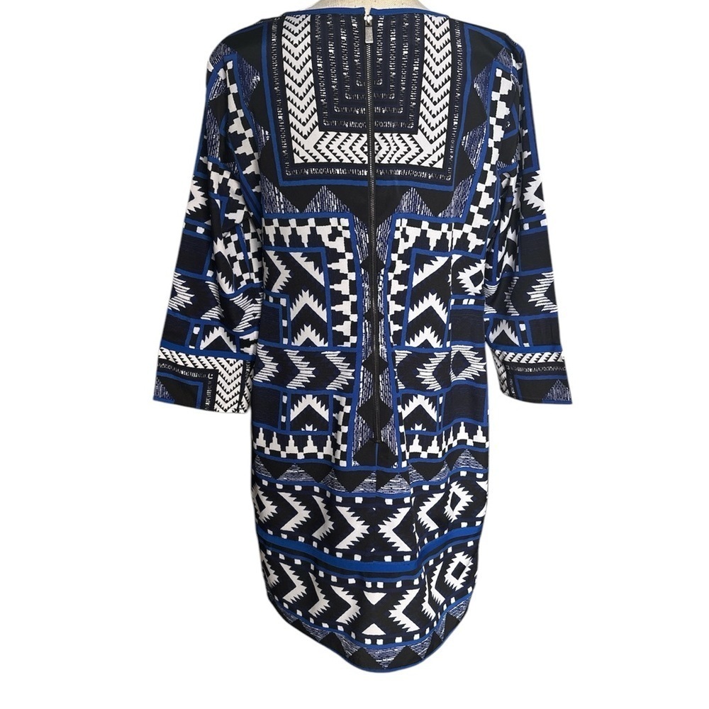 Vince Camuto Print Shift Dress in Blue/Black Size 12 EUC - Picture 3 of 8
